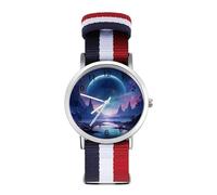 Purple Moon Sport Watch for Men Women Nylon Strap Wrist Watch Analog Quartz Watch