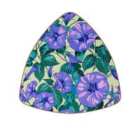 Purple Morning Glory Blossoms Pattern Triangle Coaster, Non-Slip Heat-Resistant Cup Mat for Home & Office