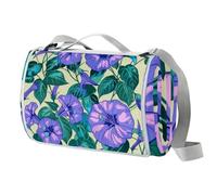 Purple Morning Glory Blossoms Pattern Waterproof Sandproof Outdoor Picnic Blanket - Foldable Tote Design for Beach Camping Hiking, Durable & Easy-Clean Mat