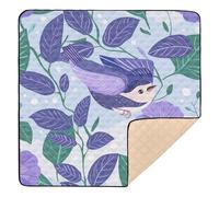 Purple Morning Glory Flowers Birds Cartoon Style Soft Thick mat for Baby to Play on Floor for Indoor Outdoor Water Resistant foldablummy Time Mat for Babies Infants Toddlers, 50'' x