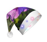 Purple Morning Glory Print Led Christmas Hat For Adults Unisex Xmas Hat For New Year Festive Holiday Party