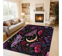 Purple Moth Floral Rugs for Living Room Bedroom, Moon Stars Flower Area Rugs Large 80x150 cm, Washable Non Slip Pattern Carpet Home Decor C&J52