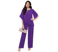 Purple Mother of The Bride Trouser Suits Petite 2 Pieces Ladies Wedding Guest Outfits Chiffon Plus Size Trouser Suits Size 14