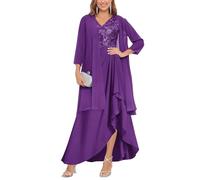 Purple Mother of The Groom Dresses Long Two Pieces Plus Size Chiffon Classy Mother of Bride Dress for Wedding UK24