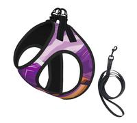 Purple Mountain Print Adjustable Reflective Harness Leash Set For Cats, Dogs And Small Pets, Soft Breathable Mesh Walking Vest With Escape-Proof Lead