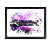 Purple Mountains Watercolour Modern Framed Print | A2 Black Framed Wall Art | Ready to Hang | Modern Landscape Picture | Living Room Bedroom Lounge Office