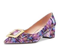 (Purple Multicolor, US 10 EU 41) Aachcol Women Chunky Block Mid Low Heel Pumps Slip-on Pointed Toe Dress Shoes Office Party Wedding Patent 2 Inch