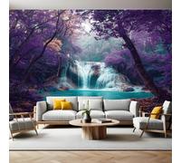 Purple Mural Wallpaper Beautiful Waterfall in The Forest Non-Woven Art Print 390 x 260cm Wall Murals Poster Picture Design Modern Decoration for Bedrooms Living Room Children Nursery