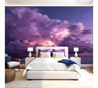 Purple Mural Wallpaper Ocean Clouds and Lightning Photo Wallpaper 3D Effect 200 x 140 cm Non-Woven Wall Mural Home Bedroom Living Room Tv Background Poster Decoration