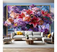Purple Murals Photo Wallpaper Flowers Tulips Non-Woven Premium Art Print Fleece Wall Mural Poster Picture Design Modern Boy Girl Bedroom Home Decor 350 x 256cm