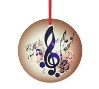 Purple Music Notes Print Christmas Tree Hanging Ornament, Double-Sided Aluminum Round Pendant For Xmas Tree And Holiday
