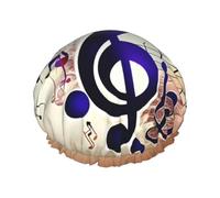 Purple Music Notes Print Shower Cap, Shower Cap for Women Reusable, Waterproof Bath Cap,Quick Drying Bath Hair Cap