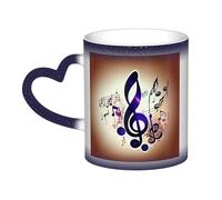 Purple Music Notes Print Thermal Color Changing Mug, Ceramic Coffee Cup, Magic Mug for Home Office Cafe