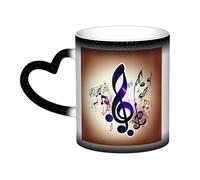 Purple Music Notes Print Thermal Color Changing Mug, Ceramic Coffee Cup, Magic Mug for Home Office Cafe