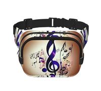 Purple Music Notes Print Waist Pack Square Waist Bag Workout Hiking Running Travel Gym Pretty Zipper Fashion