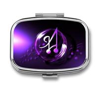 Purple Music Symbol Pill Box 2 Compartment Square Pill Box for Pocket Purse Portable Travel Medicine Tablet Vitamin Holder Organizer Mini Decorative Pill Case