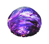 Purple Music Symbol Shower Cap Reusable Double Layered Bath Cap Waterproof Hair Cap with Elastic Band Bathing Hat Spa Salon Shower Hat for Women Men