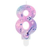 Purple Music Theme Number Birthday Candle 7cm, Guitar Disco Print Cake Topper with Musical Notes, Rock & Roll Dance Cake Decoration for Kids Boys Girls, Birthday & Anniversary Party (Age 8)