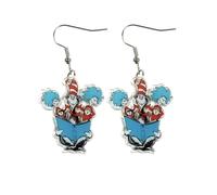 Purple Myrtle Cat Hat Dangle Earrings, Silver Plated Acrylic, Lightweight Fish Hook Design for Women, 2 Piece Set