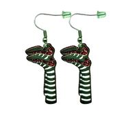 Purple Myrtle Wicked Witch Dangle Earrings, Green Striped Stockings with Glitter Ruby Slippers, Fan-Made Wizard Costume Jewelry, 2.5 Inches