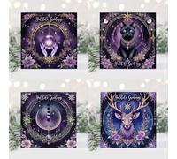Purple Mystical Yuletide Cards. These combine celestial charm with enchanting creatures and other mystical imagery.
