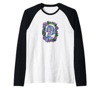 Purple Narwhal Love Floral Illustration Raglan Baseball Tee