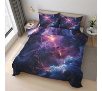 Purple Nebula Duvet Cover Set Double Size, Planet Starry Sky Galaxy Bedding Set 200x200 cm, Quilt Cover with 2 Pillowcases, Soft Microfiber 3pcs, Zip 21D&-32