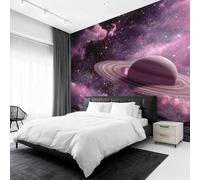 Purple Nebula Planet Wallpaper, Galaxy Outer Space Wall Mural for Living Room, Bedroom, Non-Woven Wall Papaer Decoration, Photo Wallpaper & Home Decor, 300x210 cm (WxH) K-MZ&6