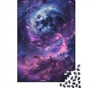 Purple Neon Moon Puzzle Difficult Challenge 100 Percent Recycled Cardboard Jigsaw Puzzle for Adults Teen 1000pcs (38x26cm)