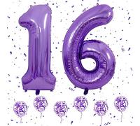 Purple Number 16 Balloons, Self-Inflating, 40 Inch for 16th Birthday Decor | 61st/16th gifts, Giant Helium Foil Number Balloons, for Wedding, Anniversary, 61st & 16th birthday decorations for Men/Women