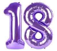 Purple Number 18 Balloon 40 Inch, 18th Birthday Party Decorations for Children, Giant 18 Foil Balloon for Party Supplies