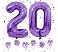 Purple Number 20 Balloons, Self-Inflating, 40 Inch for 20th Birthday Decor