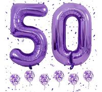 Purple Number 50 Balloons, Self-Inflating, 40 Inch for 50th Birthday Decor | 50th gifts, Giant Helium Foil Number Balloons, for Wedding, Graduation, Anniversary, 50th birthday decorations for Men/Women