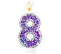 Purple Number Birthday Candles, Glitter Star Number 8 Candles, Witch Themed Parties Candles Toppers, Birthday Number Candles for 8th Birthday Anniversary, Anniversary, Party Cake Decorations Supplies