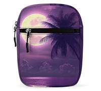Purple Ocean Moon Palm Tree Small Crossbody Bag for Men Women