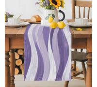 Purple Ocean Waves Table Runner 16x72 Inches Long Abstract Modern Ombre Stripes Cotton Linen Table Runner Burlap Style for Dinner Table Party Decor Tabletop Decorations