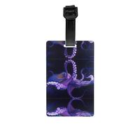 Purple Octopus Print Luggage Tags with Full Back Privacy Cover - Bright Suitcase Identifier for Travel, Cruise & More