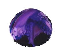 Purple Octopus Print Shower Cap, Lined Shower Cap For Women Reusable, Double Layer Waterproof Bath Cap