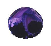 Purple Octopus Print Shower Cap - Reusable, Double Layer, Hotel Travel Essentials, Salon Shower Hat Accessories One Size