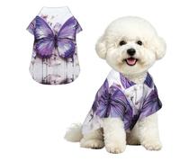 Purple Oil Painting Butterfly Breathable Hawaiian Dog Shirt Summer Button Up Top for Small Medium Dogs S