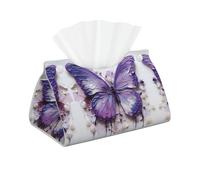 Purple Oil Painting Butterfly Decorative Tissue Bag, Suitable for Dining Table, Bedside Table, Workbench Home Leather Long Tissue Box Cover