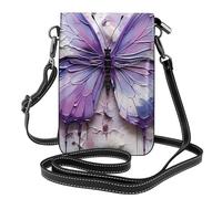 Purple Oil Painting Butterfly Small Cell Phone Purse, Floral Print Crossbody Bag, Pu Leather Mini Wallet With Shoulder Strap, Secure Magnetic Closure.