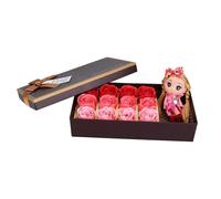 (Purple, One size) 12 Scented Rose Flower Bath Soap Gift Box with Doll for Birthday / Wedding / Valentine's Day (Red)