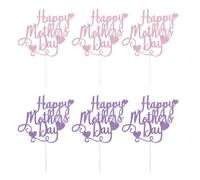 (Purple, One size) 6pcs Happy Mother's Day Cake Topper Meaningful Cupcake Ornament Picks Cake Decor Dessert Adornment for Home Party (Pink + Light Purple)