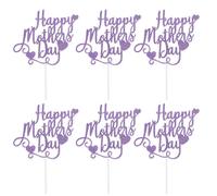 (Purple, One size) 6pcs Happy Mother's Day Cake Topper Meaningful Cupcake Ornament Picks Cake Decor Dessert Adornment for Home Party (Pink + Light Purple)