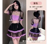 (purple, one size fits all) Sex lingerie pure desire mesh perspective seduction sweet beautiful woman servant cosplay uniform set 8