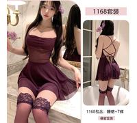 (purple, one size fits all) Sexy pure desire sexy purple nightdress large size royal sister beautiful back strap perspective temptation pajamas 1168