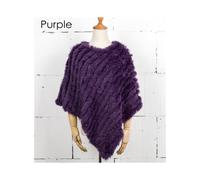 (Purple, One Size) Women Knit Rabbit Fur Shawl Poncho Cape Robe Tippet Wrap Female Girl Warm Coat Jakcet CK701