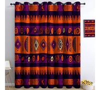 Purple Orange Blackout Curtains 66 x 72 Inch, Ethnic Graffiti Striped Rhombus Thermal Insulated, Soundproof & Noise Reducing Drapes for Bedroom and Kids Room - Eyelet Darkening Curtains, 2 Panels