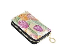 Purple Orange Tulips Daffodils Wallet Womens Small RFID Blocking Credit Card Wallets Leather Zipper Coin Purse with Key Ring